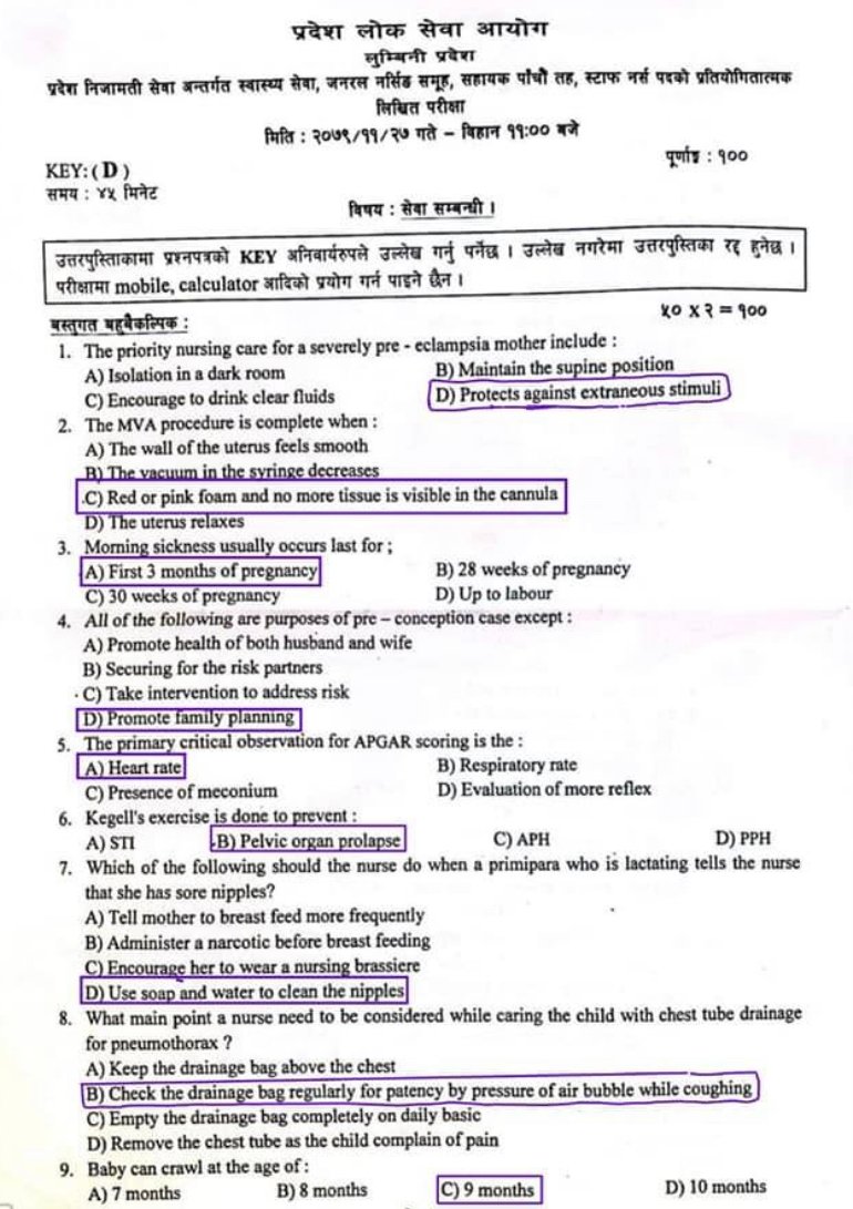 old nursing question paper