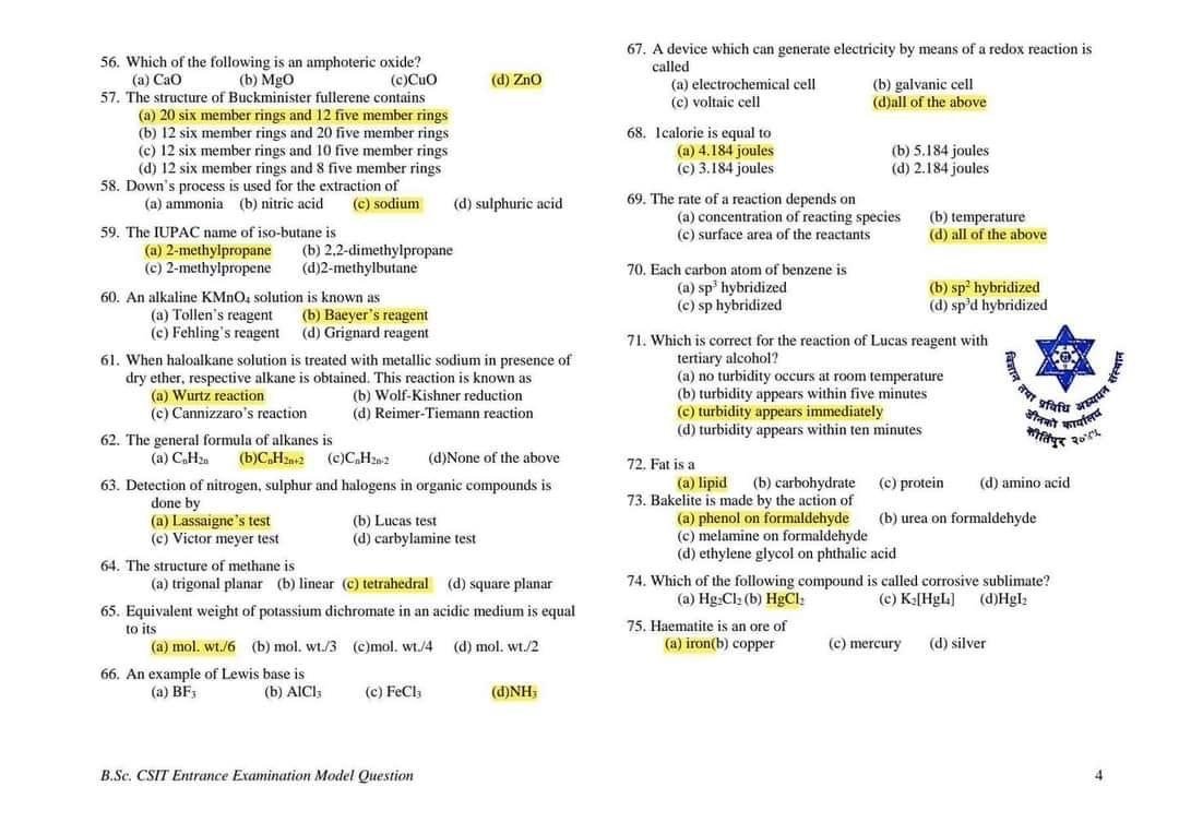 BSC CSIT Entrance Questions | BSC CSIT Entrance Exam Model Questions ...