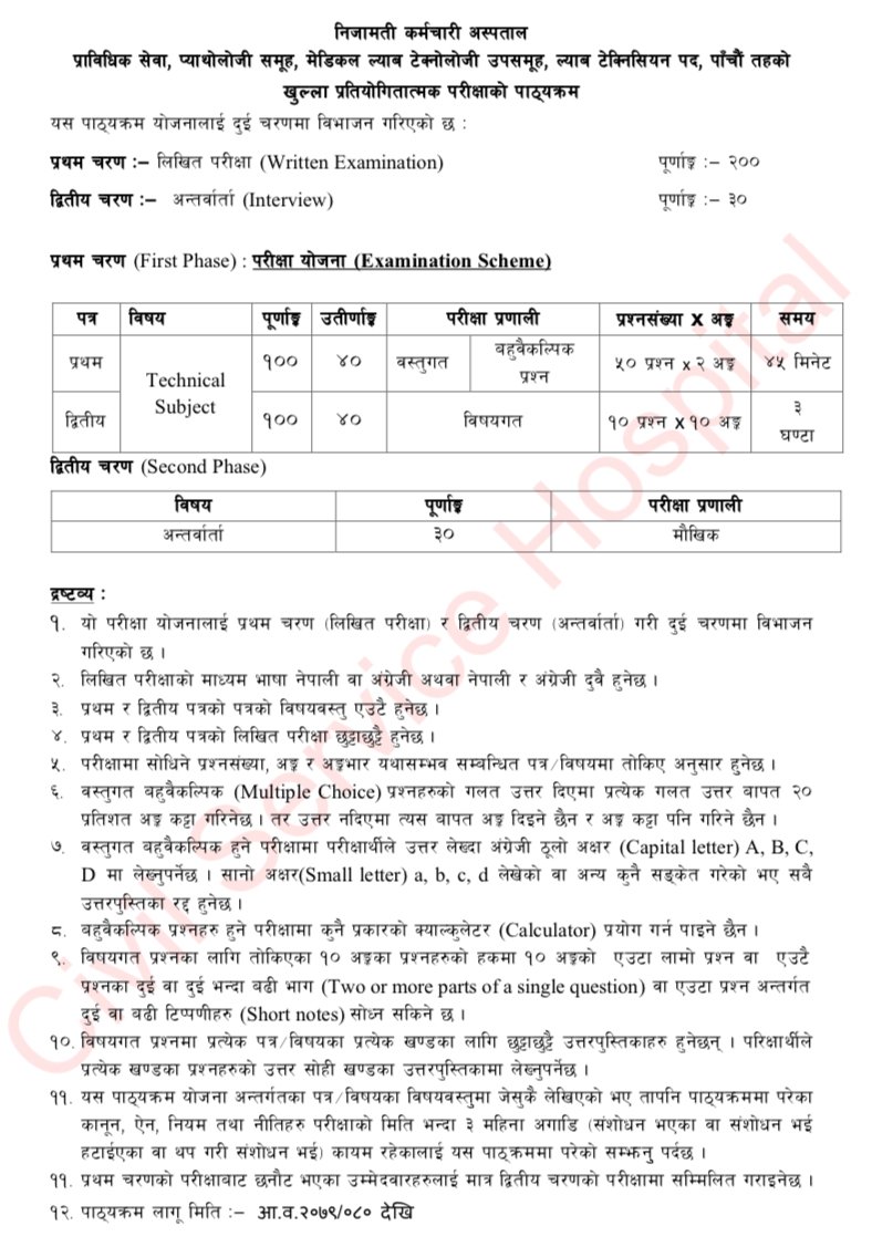 Civil Service Lab Technician Loksewa Exam Syllabus | Lab Technician Civil Service Loksewa Exam Question | Nijamati Hospital Lab Technician Loksewa Exam Question