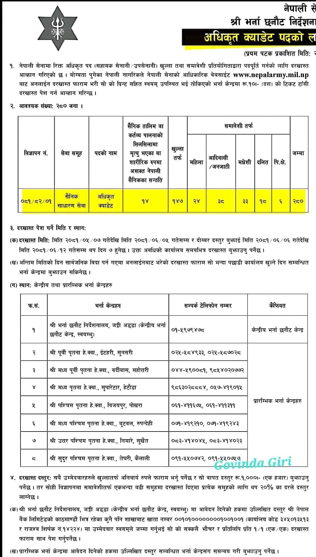 Officer Cadet Vacancy 2081 | Second Lieutenant Loksewa Vacancy 2081 | Adhikrit Cadet Loksewa Vacancy 2081