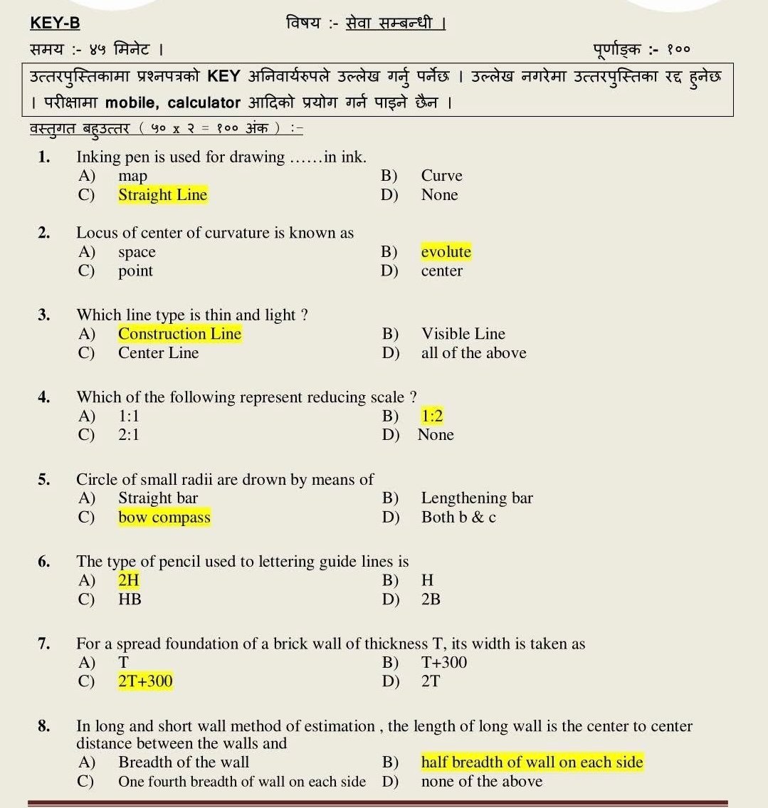 Assistant Sub Engineer Loksewa Exam Questions | Civil Engineer Level 4 Exam Loksewa Questions Answer | Sub Overseer Loksewa Old Questions Answer